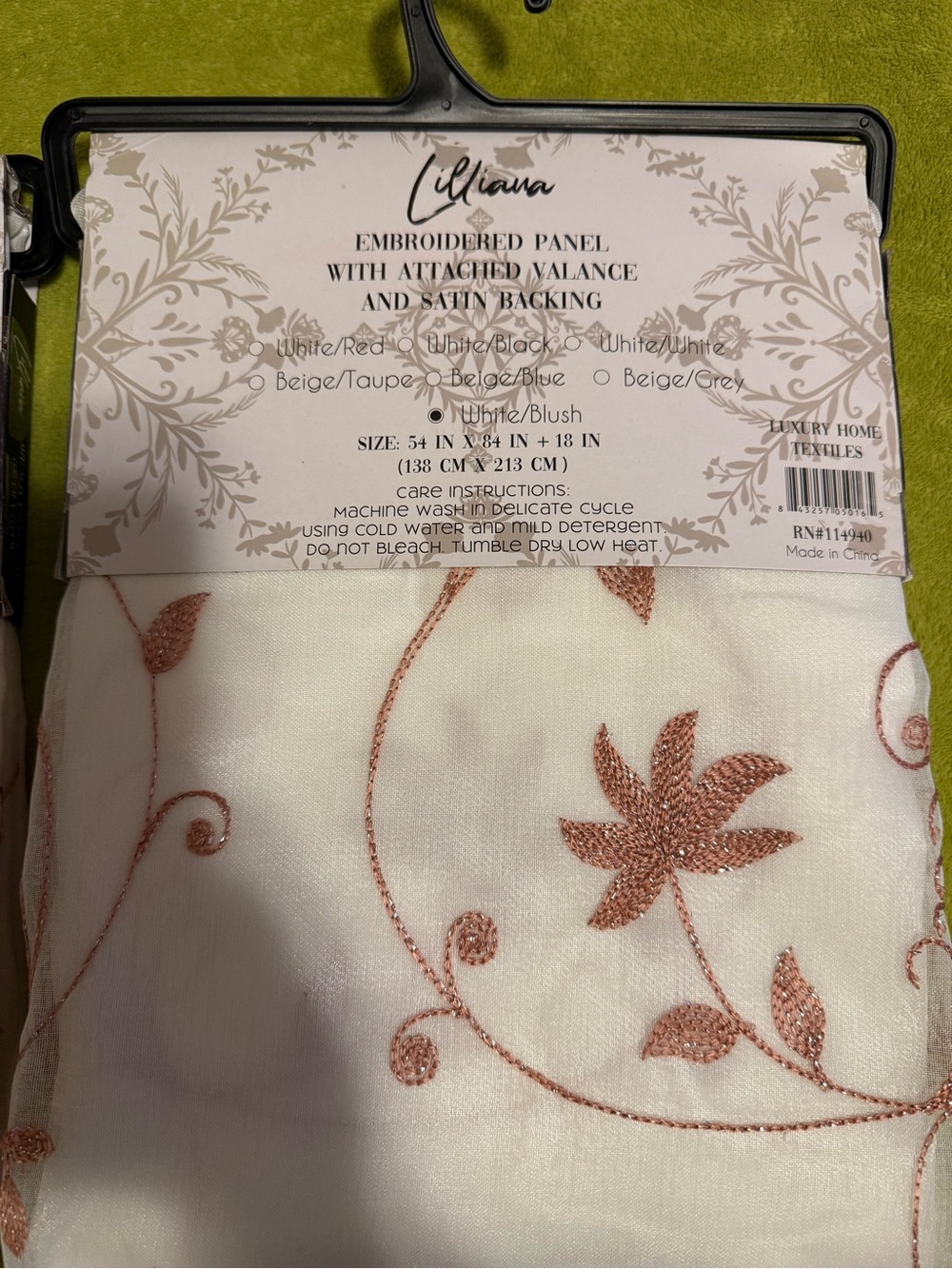 Liliana Embroidered Panel with Satin Backing in Blush Pink